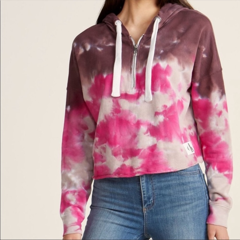 Calvin Klein Tie-Dye Cropped Hooded Sweatshirt S